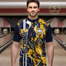 Load image into Gallery viewer, Custom Navy Blue And Yellow Camo Strike Bowling Shirt, Men Bowling League Team Jerseys IPHW10613