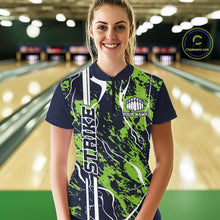 Load image into Gallery viewer, Custom Navy Blue And Green Camo Strike Bowling Shirt, Women Bowling League Team Jerseys IPHW10614