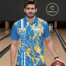 Load image into Gallery viewer, Custom Azure Blue And Yellow Camo Strike Bowling Shirt, Men Bowling League Team Jerseys IPHW10615