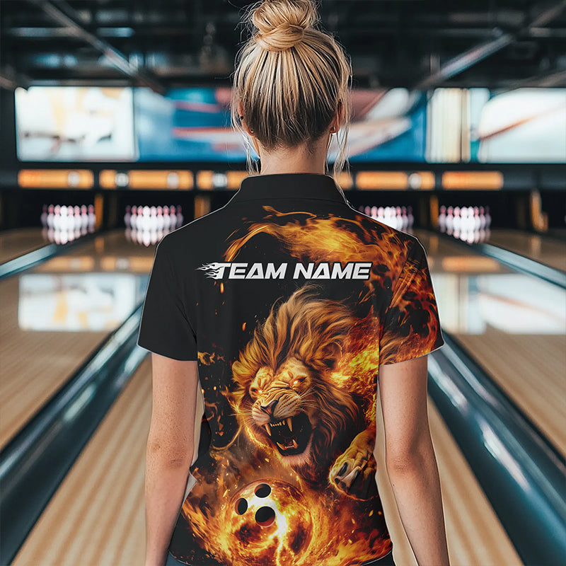 Custom Fire Flame Lion Bowling Team Women Quarter-Zip Shirts, Lion Bowling League Shirt IPHW8976
