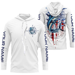 American Flag Marlin Fishing Custom Long Sleeve Fishing Shirts, Patriotic Saltwater Fishing Shirt IPHW7039