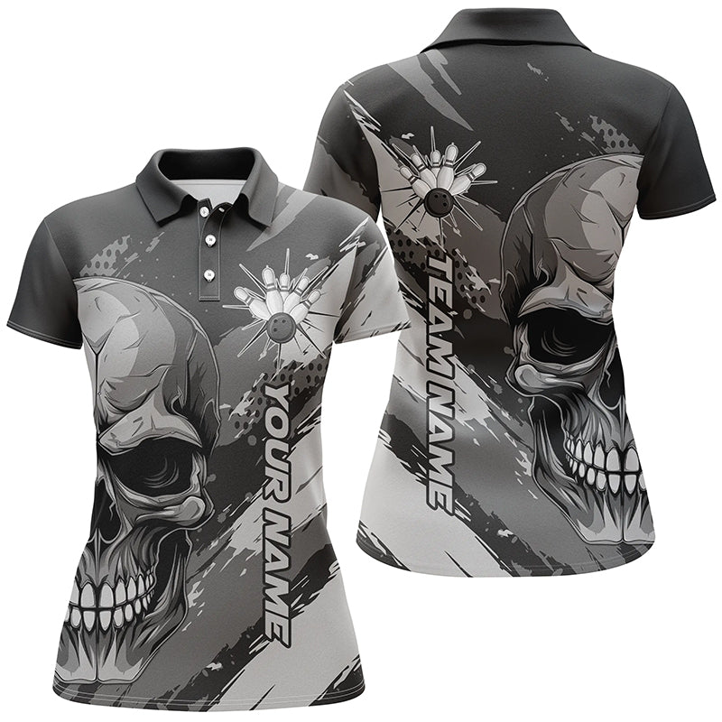 Personalized Skull Bowling Shirt For Women, Custom Team'S Name Flame Bowler Jerseys IPHW5168
