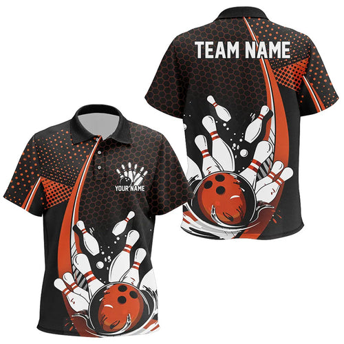 Custom Black And Orange Bowling Kid Polo Shirt, Classic Retro Bowling Jerseys Bowler Outfit IPHW7280