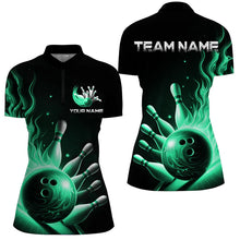 Load image into Gallery viewer, Personalized Green Flame Bowling Polo Shirts For Men Bowling Team Jerseys Strike Bowling IPHW7289