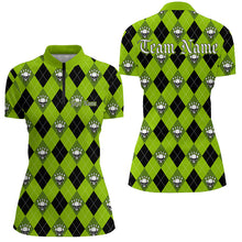 Load image into Gallery viewer, Green Argyle Pattern Custom Skull Bowling Shirts For Women, Halloween Outfit Bowling IPHW7299