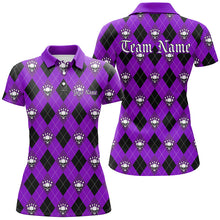 Load image into Gallery viewer, Purple Argyle Pattern Custom Skull Bowling Shirts For Women, Halloween Outfit Bowling IPHW7301