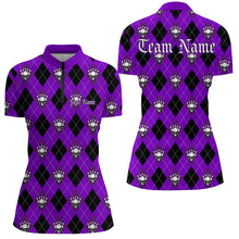 Load image into Gallery viewer, Purple Argyle Pattern Custom Skull Bowling Shirts For Women, Halloween Outfit Bowling IPHW7301