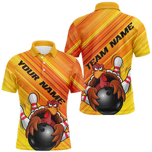 Yellow Custom Funny Turkey Bowling Shirts For Men, Thanksgiving Bowling Shirt Team Uniform IPHW7583