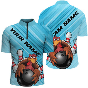 Blue Custom Funny Turkey Bowling Shirts For Men, Thanksgiving Bowling Shirt Team Uniform IPHW7584