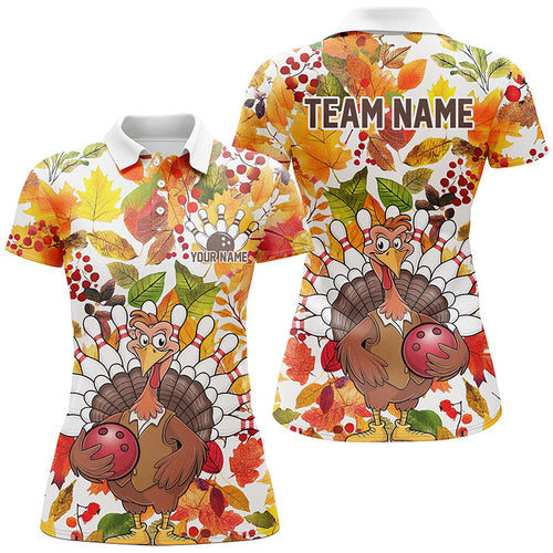 Custom Funny Turkey Bowling Shirts For Women, Fall Season Thanksgiving Bowling Team Shirts IPHW7586