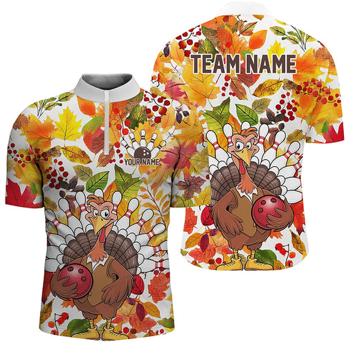 Custom Funny Turkey Bowling Shirts For Men, Fall Season Thanksgiving Bowling Team Shirts IPHW7586