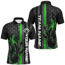 Load image into Gallery viewer, Green Line American Flag Custom Patriotic Flame Bowling Shirts For Men, Support Bowling Shirt IPHW7595