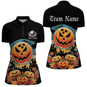 Custom Halloween Bowling Shirts For Women, Pumpkin Bowling Ball Bowling Team Halloween Outfit IPHW7597