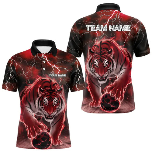 Red Thunder Lightning Custom Flame Tiger Bowling Polo Team Shirts For Men Bowlers Outfit IPHW8266