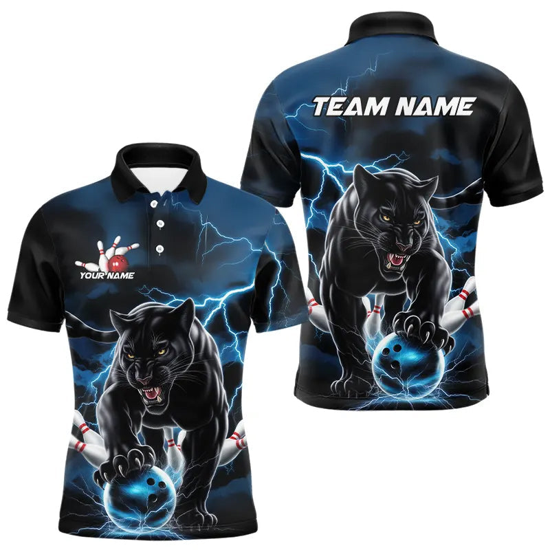 Blue Thunder Lightning Custom Panther Bowling Polo Shirts For Men, Panther Bowling Jerseys IPHW8272