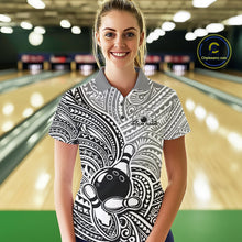 Load image into Gallery viewer, Custom Black And White Traditional Samoan Tribal Polynesian Pattern Bowling Women Shirt IPHW10323