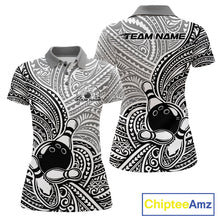 Load image into Gallery viewer, Custom Black And White Traditional Samoan Tribal Polynesian Pattern Bowling Women Shirt IPHW10323
