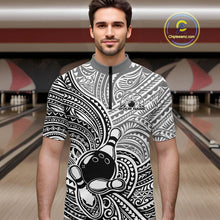Load image into Gallery viewer, Custom Black And White Traditional Samoan Tribal Polynesian Pattern Bowling Men Shirt IPHW10323