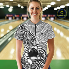Load image into Gallery viewer, Custom Black And White Traditional Samoan Tribal Polynesian Pattern Bowling Women Shirt IPHW10323