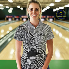 Load image into Gallery viewer, Custom Black And Gray Traditional Samoan Tribal Polynesian Pattern Bowling Women Shirt IPHW10324