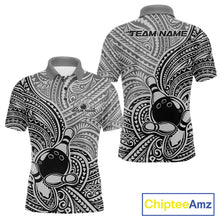 Load image into Gallery viewer, Custom Black And Gray Traditional Samoan Tribal Polynesian Pattern Bowling Men Shirt IPHW10324