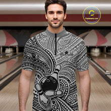 Load image into Gallery viewer, Custom Black And Gray Traditional Samoan Tribal Polynesian Pattern Bowling Men Shirt IPHW10324