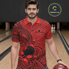 Load image into Gallery viewer, Custom Black And Red Traditional Samoan Tribal Polynesian Pattern Bowling Men Shirt IPHW10325