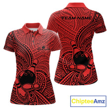 Load image into Gallery viewer, Custom Black And Red Traditional Samoan Tribal Polynesian Pattern Bowling Women Shirt IPHW10325