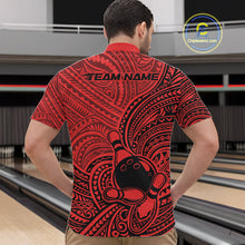 Load image into Gallery viewer, Custom Black And Red Traditional Samoan Tribal Polynesian Pattern Bowling Men Shirt IPHW10325