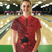 Load image into Gallery viewer, Custom Black And Red Traditional Samoan Tribal Polynesian Pattern Bowling Women Shirt IPHW10325