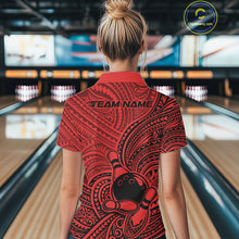 Load image into Gallery viewer, Custom Black And Red Traditional Samoan Tribal Polynesian Pattern Bowling Women Shirt IPHW10325