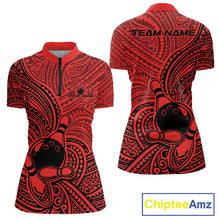 Load image into Gallery viewer, Custom Black And Red Traditional Samoan Tribal Polynesian Pattern Bowling Women Shirt IPHW10325