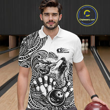 Load image into Gallery viewer, Custom Black And White Tribal Pattern Maori Style Wolf Bowling Team Men Polo Shirts IPHW10330