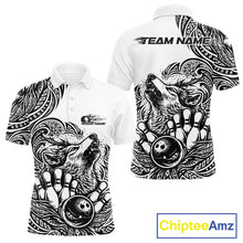 Load image into Gallery viewer, Custom Black And White Tribal Pattern Maori Style Wolf Bowling Team Men Polo Shirts IPHW10330