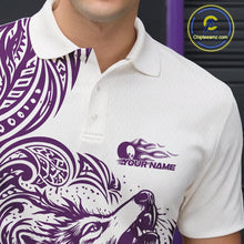 Load image into Gallery viewer, Custom Purple Tribal Pattern Maori Style Wolf Bowling Team Men Polo Shirts IPHW10331