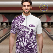 Load image into Gallery viewer, Custom Purple Tribal Pattern Maori Style Wolf Bowling Team Men Quarter-Zip Shirts IPHW10331
