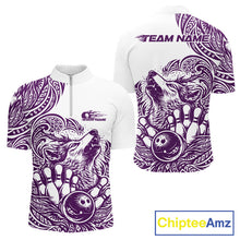 Load image into Gallery viewer, Custom Purple Tribal Pattern Maori Style Wolf Bowling Team Men Quarter-Zip Shirts IPHW10331
