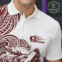 Load image into Gallery viewer, Custom Burgundy Tribal Pattern Maori Style Wolf Bowling Team Men Polo Shirts IPHW10332