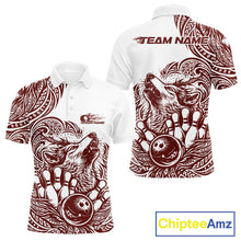 Load image into Gallery viewer, Custom Burgundy Tribal Pattern Maori Style Wolf Bowling Team Men Polo Shirts IPHW10332