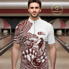 Load image into Gallery viewer, Custom Burgundy Tribal Pattern Maori Style Wolf Bowling Team Men Quarter-Zip Shirts IPHW10332