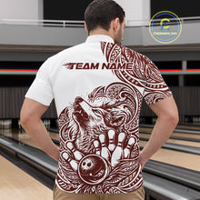 Load image into Gallery viewer, Custom Burgundy Tribal Pattern Maori Style Wolf Bowling Team Men Quarter-Zip Shirts IPHW10332