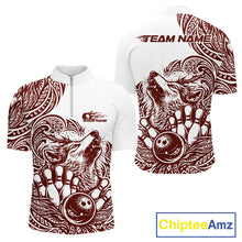 Load image into Gallery viewer, Custom Burgundy Tribal Pattern Maori Style Wolf Bowling Team Men Quarter-Zip Shirts IPHW10332