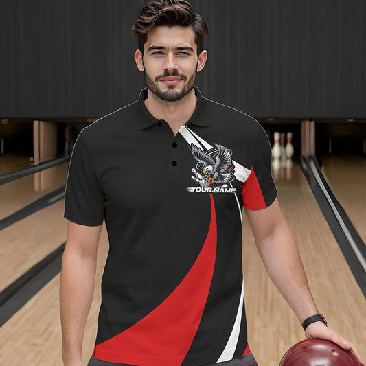 Custom Black And Red Eagle Bowling Men Polo Shirts, Eagle Bowling Team Jerseys IPHW8732