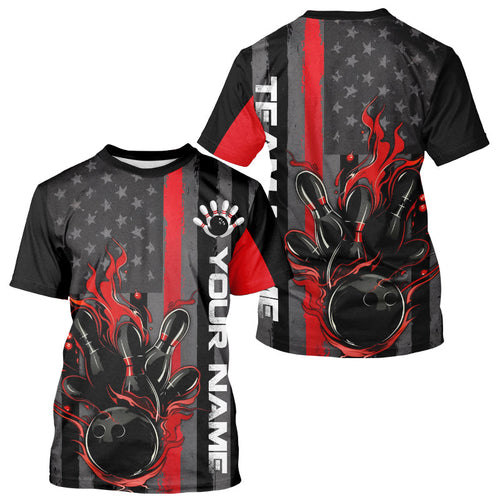 Custom Black And Red Eagle Bowling Men T-Shirts Shirts, Eagle Bowling Team Jerseys IPHW8732