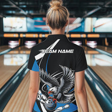 Load image into Gallery viewer, Custom Black And Blue Eagle Bowling Women Polo Shirts, Eagle Bowling Team Jerseys IPHW8733