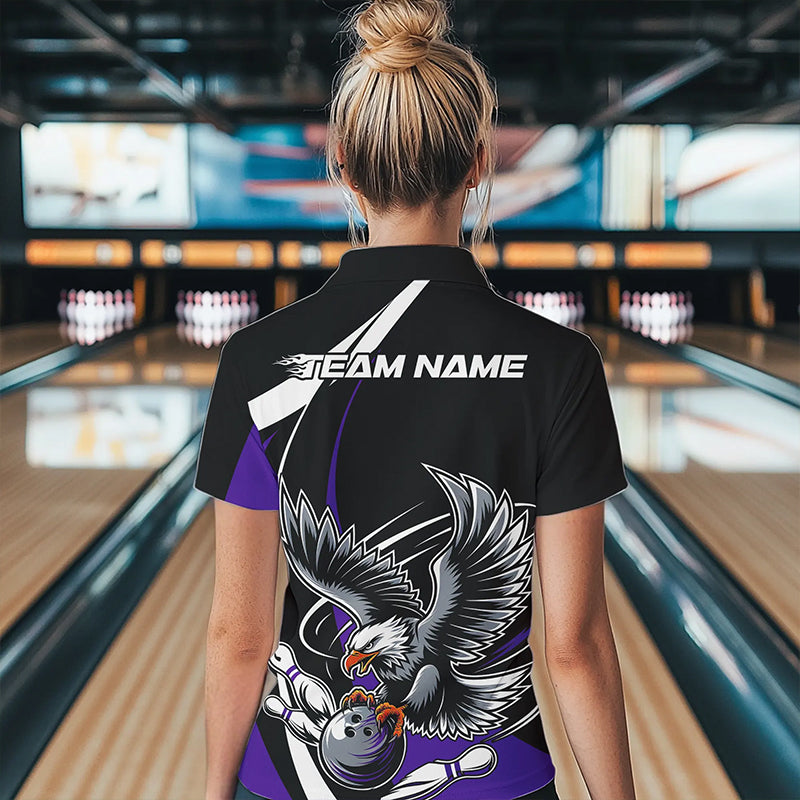 Custom Black And Purple Eagle Bowling Women Quarter-Zip Shirts, Eagle Bowling Team Jerseys IPHW8734