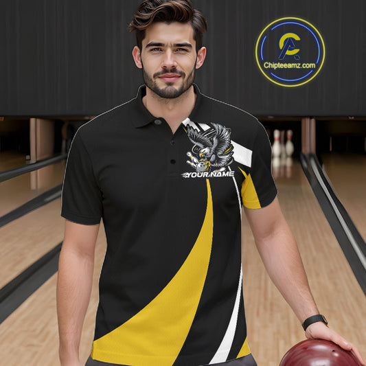 Custom Black And Yellow Eagle Bowling Jerseys, Eagle Bowling League Shirt Team Uniform IPHW10813