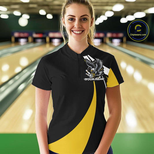 Custom Black And Yellow Eagle Bowling Jerseys, Eagle Bowling League Shirt Team Uniform IPHW10813