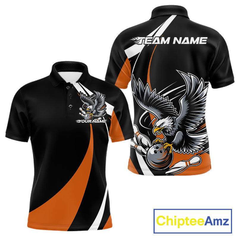 Custom Black And Orange Eagle Bowling Jerseys, Eagle Bowling League Shirt Team Uniform IPHW10814