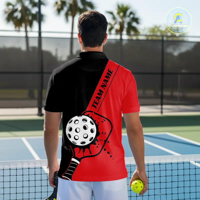 Black And Red Custom Pickleball Team Shirts For Men, Pickleball Jersey Outfit IPHW10821